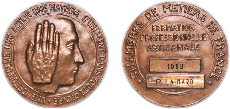 France Fifth Republic 1969 Medal - Chambre de métiers de France Bronze 62g UNC