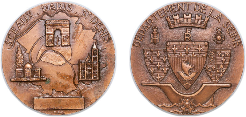 France Republic ND Medal - Département de la Seine, Paris Bronze 65.74g UNC