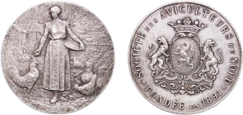 France Third Republic ND Medal - Société des Aviculteurs du Nord Silver 30.43g U...