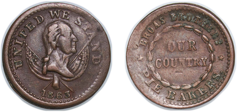 United States Federal republic 1863 Civil War Token - Broas Brothers, Pie Bakers...