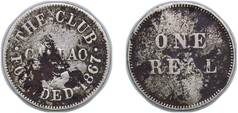 Peru Republic 1867 Token - 1 Real The Club Callao 2.36g VF