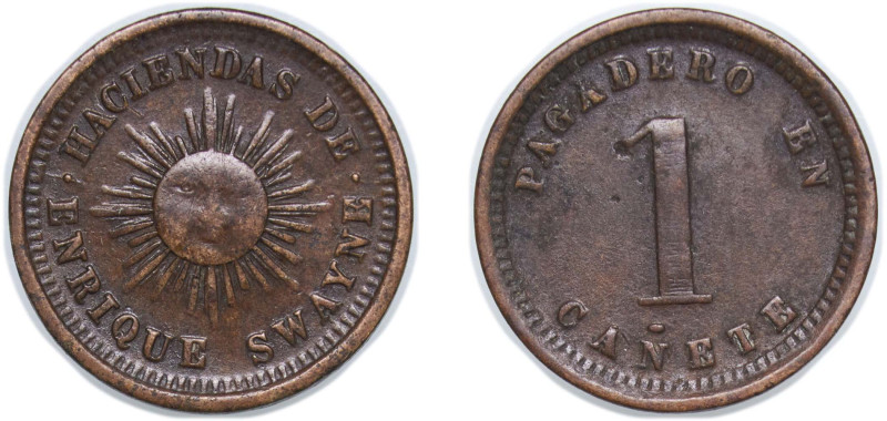 Peru Republic 1870 Token - Haciendas de Enrique Swayne Copper 4.59g VF