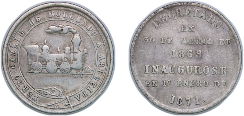 Peru Republic 1871 Medal - Inauguración del FC Mollendo-Arequipa Silver 4.84g XF...