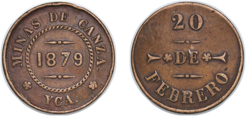 Peru Republic 1879 Token - 20 Centavos Febrero Yca Peru Felix Massardo y Compañi...