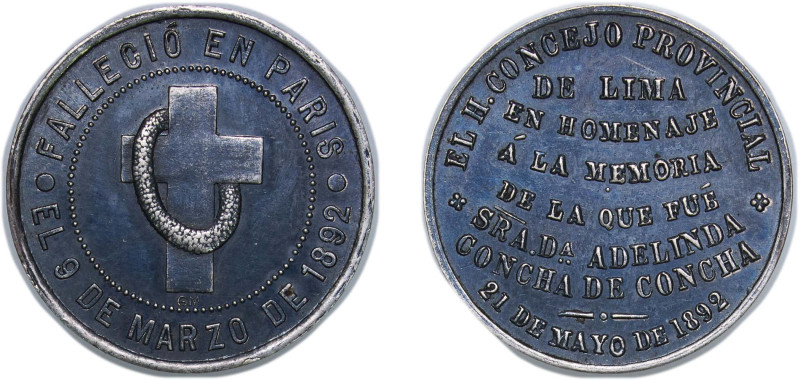 Peru Republic 1892 Homenaje Medal - Concejo provincial de Lima Silver 5.1g AU