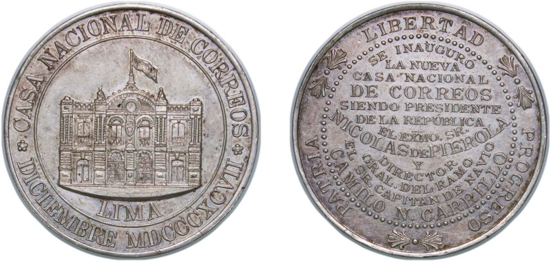 Peru Republic 1897 Medal - Casa Nacional de Correos Silver 21.05g UNC