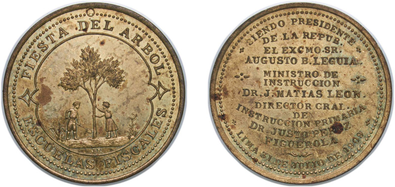 Peru Republic 1909 Medal - Festival de l'Arbre Brass 11.64g UNC