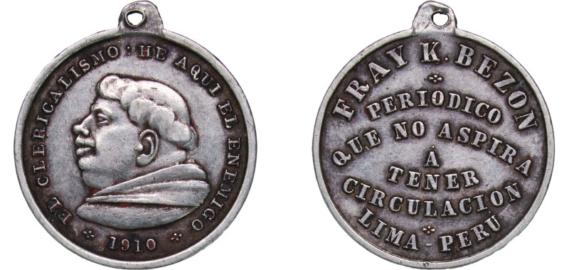 Peru Republic 1910 Religion Medal - ¡El clericalismo, he ahí al enemigo! Silver ...