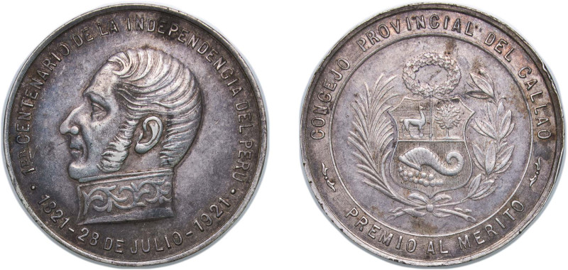 Peru Republic 1921 Medal - Centenario de la Independencia del Perú Silver 23.7g ...