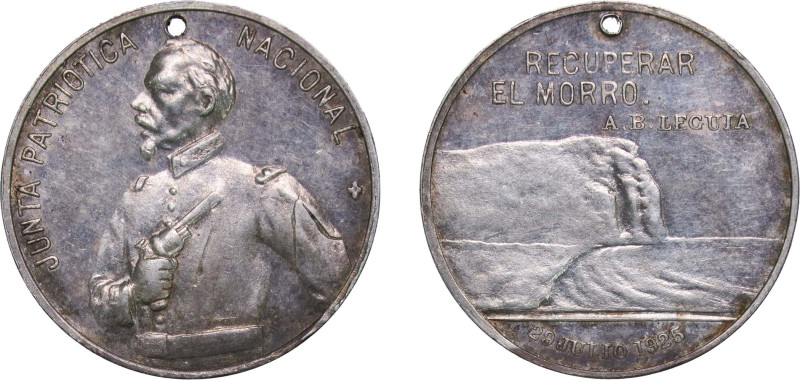 Peru Republic 1925 Medal - Battle of Arica Silver 5.21g AU Holed