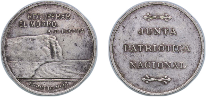 Peru Republic 1925 Medal - RECUPERAD EL MORRO, A. B. LEGUIA Silver 5.25g XF