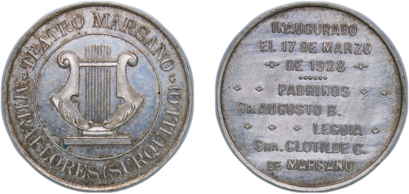 Peru Republic 1928 Medal - Teatro marsano, Miraflores Silver 12.17g UNC Cleaned