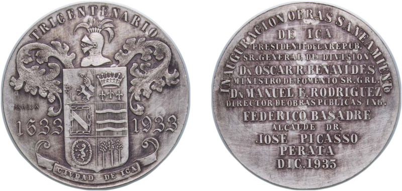 Peru Republic 1935 Medal - Tricentenario de la fundación de ICA Silver 20.46g AU...