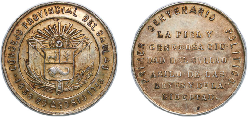 Peru Republic 1936 Medal - Primer Centenario Político Silver 13.67g XF