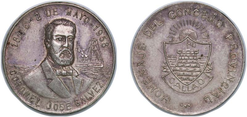 Peru Republic 1958 Medal - Coronel José Gálvez Silver 6.74g AU