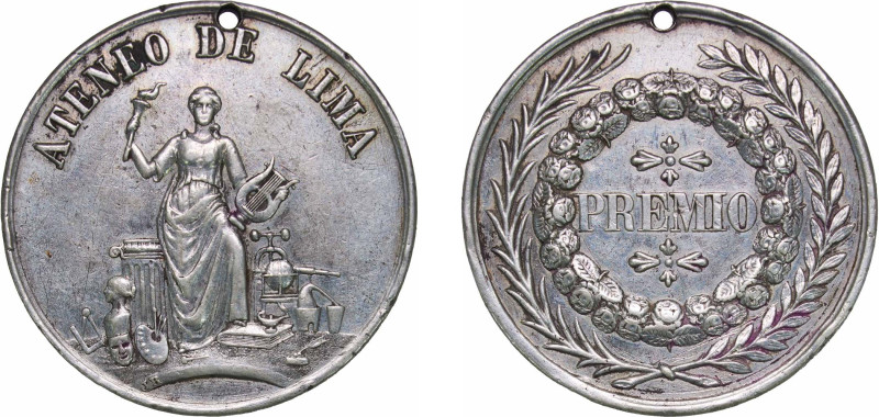 Peru Republic ND Medal - Atento de Lima "PREMIO" Silver 23.22g XF Holed