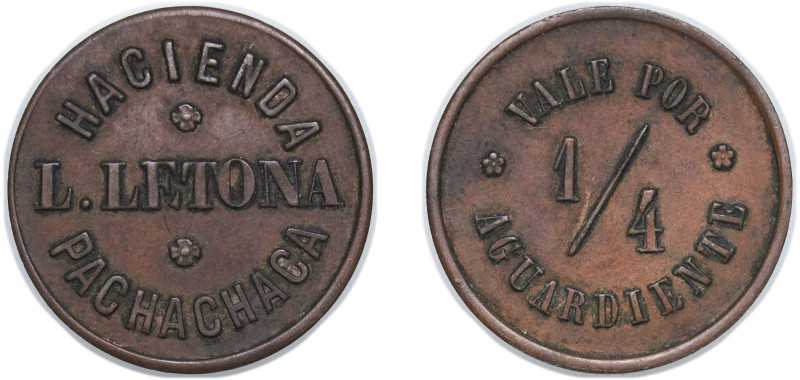 Peru Republic ND Token - Hacienda L. Letona, Pachachaca Copper 3.29g XF