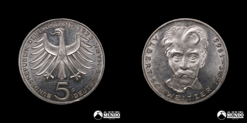 Alemania (Republica Federal). 5 Marcos 1975. Plata 625. 29 mm. 11,21 g. Km#143 (...