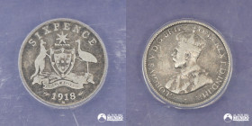Australia, Melbourne. 6 Peniques. 1918-M. ANACS VG10.