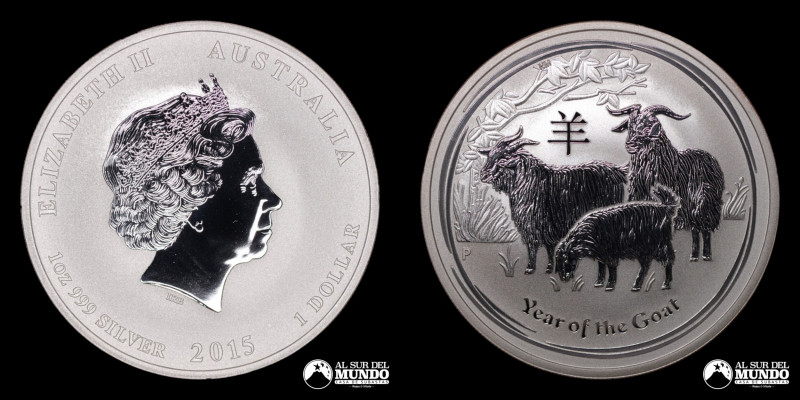 Australia. Isabel II. 1 Dolar 2015. Moneda conmemorativa: Año de la Cabra. Plata...