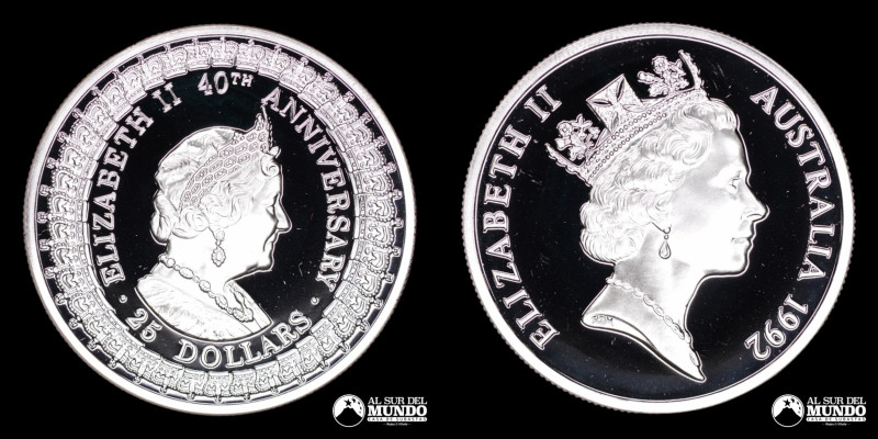 Australia. Isabel II. 25 Dolares 1992. 40 Aniversario de la llegada al trono. Qu...