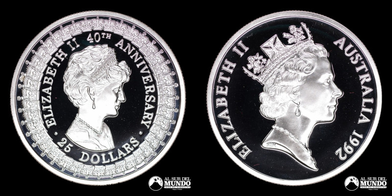 Australia. Isabel II. 25 Dolares 1992. 40 Aniversario de la llegada al trono. Pr...