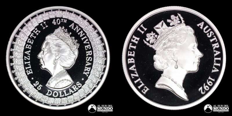 Australia. Isabel II. 25 Dolares 1992. 40 Aniversario de la llegada al trono. Pr...