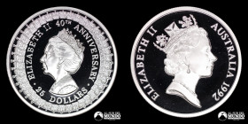 Australia. 25 Dolares. 1992. 40° aniversario de la llegada al trono: Princesa Margarita.