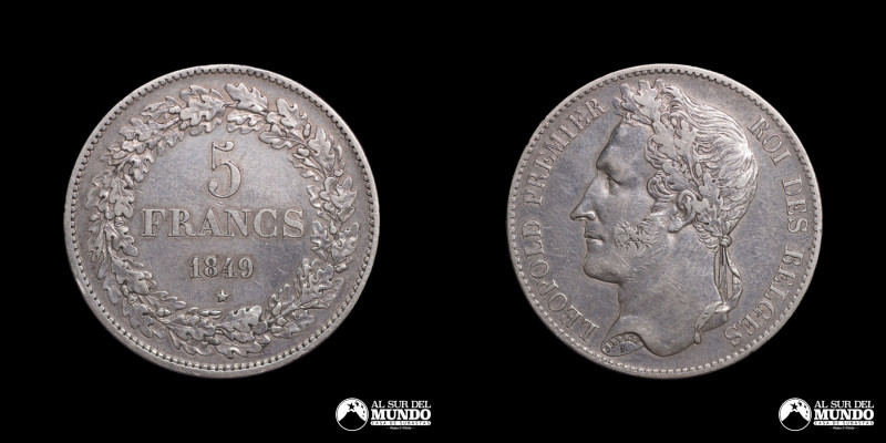 Belgica. Leopold I. 5 Francos 1849. Plata 900. 37 mm. 24,88 g. Km#3 (XF) Nota: C...
