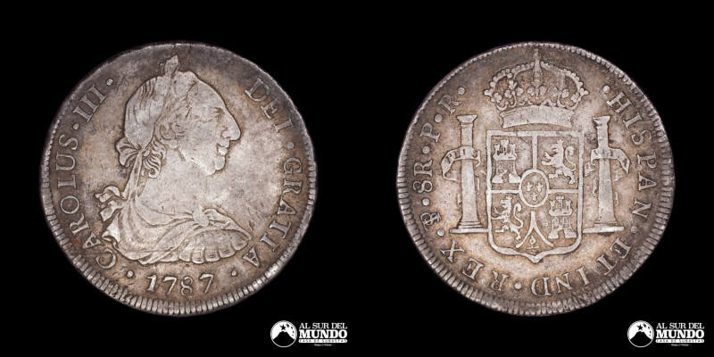 Bolivia, ceca de Potosi. 8 Reales. 1787. Ensayadores: PR (Pedro Narciso de Mazon...