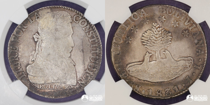 Bolivia, Potosi. 8 Soles. 1831. Ensayadores: JL (Juan Palomo y Luis Lopez). Anve...