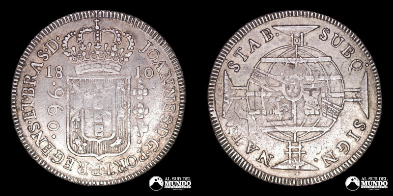 Brasil, sin ceca. 960 Reis 1810. Sobreacuñacion sobre 8 Reales hispanoamericanos...