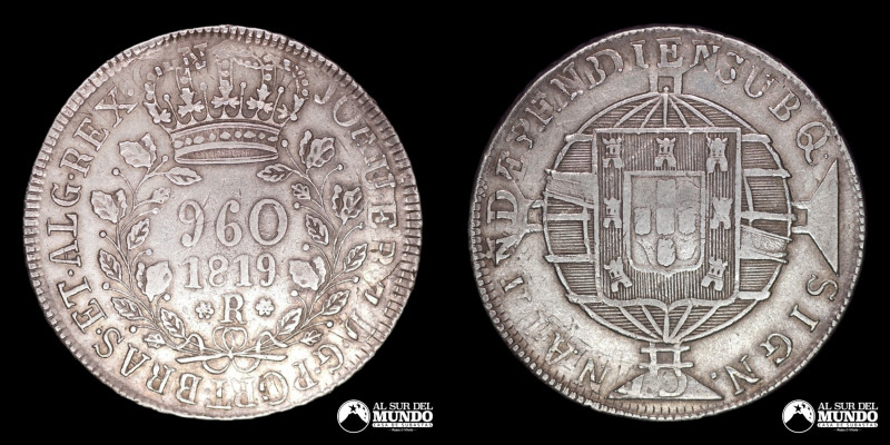 Brasil, Rio de Janeiro. 960 Reis 1819. Sobreacuñacion sobre 1 Peso Chile Indepen...