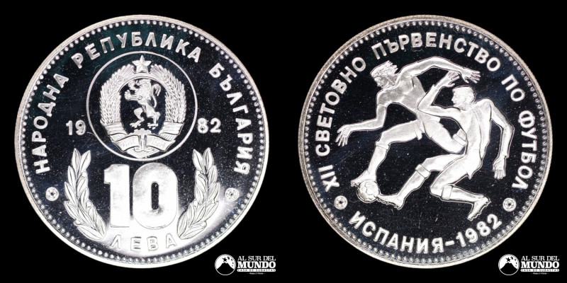 Bulgaria. Republica Popular. 10 Leva 1982. Copa del Mundo de 1982, España. Plata...