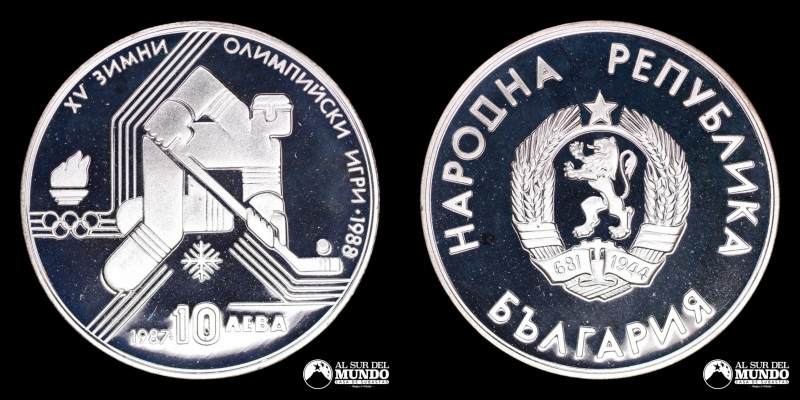 Bulgaria. Republica Popular. 10 Leva 1987. XV Juegos Olimpicos de Invierno, Calg...