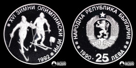 Bulgaria. 25 Leva 1990. Conmemorativa: Juegos Olimpicos de Invierno de 1992 - Albertville (Francia).