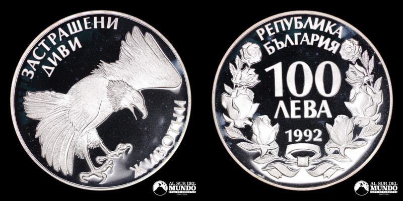 Bulgaria. Republica. 100 Leva 1992. Animales salvajes en peligro de extincion: A...