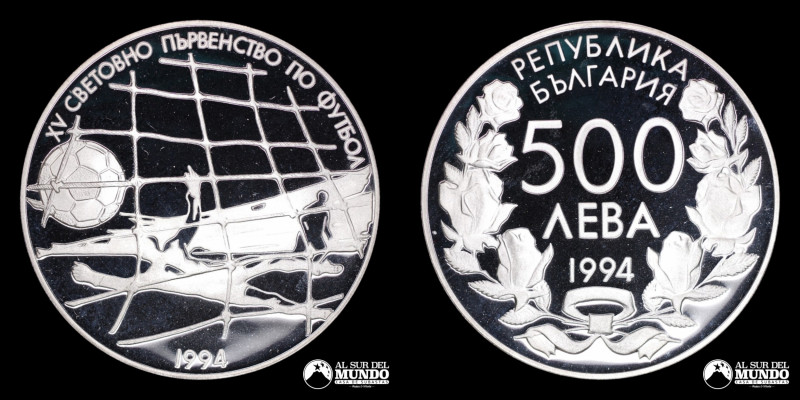 Bulgaria. Republica. 500 Leva 1994. 15º Campeonato Mundial de Futbol, EE.UU., 19...