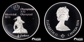 Canada. 5 Dolares 1974. Conmemorativa: Juegos Olimpicos de Montreal (Canada) - Canoa.