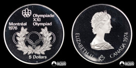 Canada. 5 Dolares 1974. Conmemorativa: Juegos Olimpicos de Verano de Montreal, 1976. Serie #2.
