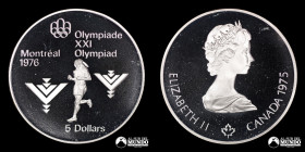 Canada. 5 Dolares 1975. Conmemorativa: Juegos Olimpicos de Montreal de 1976 - Maraton.