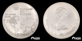 Canada. 10 Dolares 1973. Conmemorativa: Juegos Olimpicos de Montreal de 1976: Mapamundi.