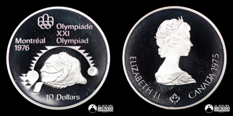 Canada. Isabel II. 10 Dolares 1975. Olimpiadas de 1976, Montreal. Plata 925. 45 ...