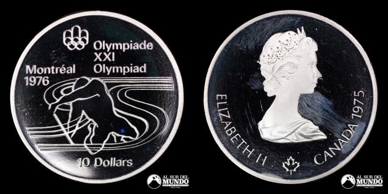 Canada. Isabel II. 10 Dolares 1975. Quinta Serie. Canoeing. Olimpiadas de 1976, ...