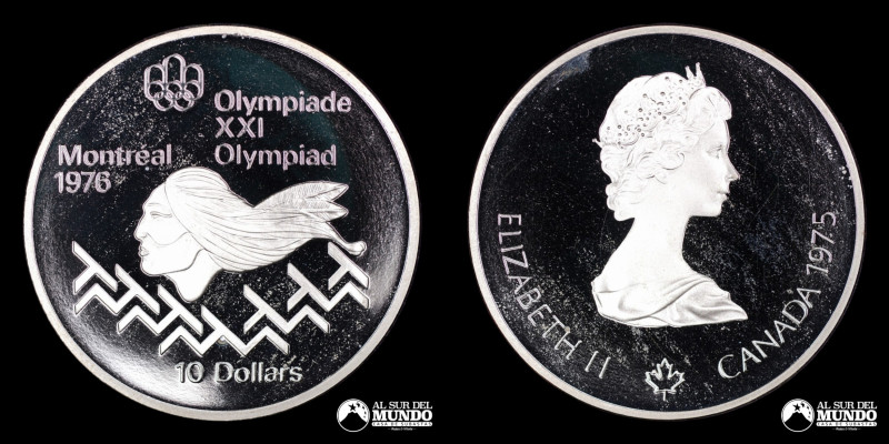 Canada. Isabel II. 10 Dolares 1975. Cuarta Serie, Hurdles. Olimpiadas de 1976, M...