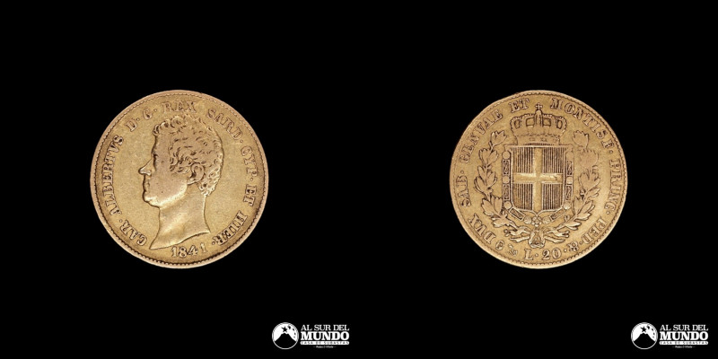 Cerdeña. Reino De Cerdeña. Carlos Alberto. 20 Liras 1841. Oro 900. 21 mm. 6,38 g...