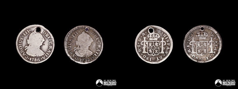Chile, ceca de Santiago. Pareja de monedas de plata: ½ Real 1786, 1788. Reinado ...
