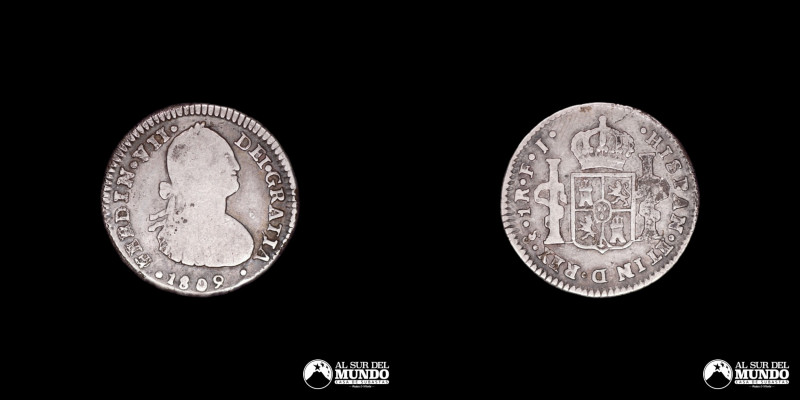 Chile, ceca de Santiago. 1 Real 1809. Ensayadores: FJ (Francisco Rodriguez Broch...