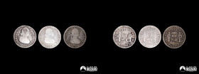 Chile, Santiago. Lote de tres monedas de plata: 1 Real 1813 (Fernando VII). FJ.