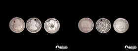 Chile, Santiago. Lote de tres monedas de plata: 1 Real 1815 (Fernando VII). FJ.
